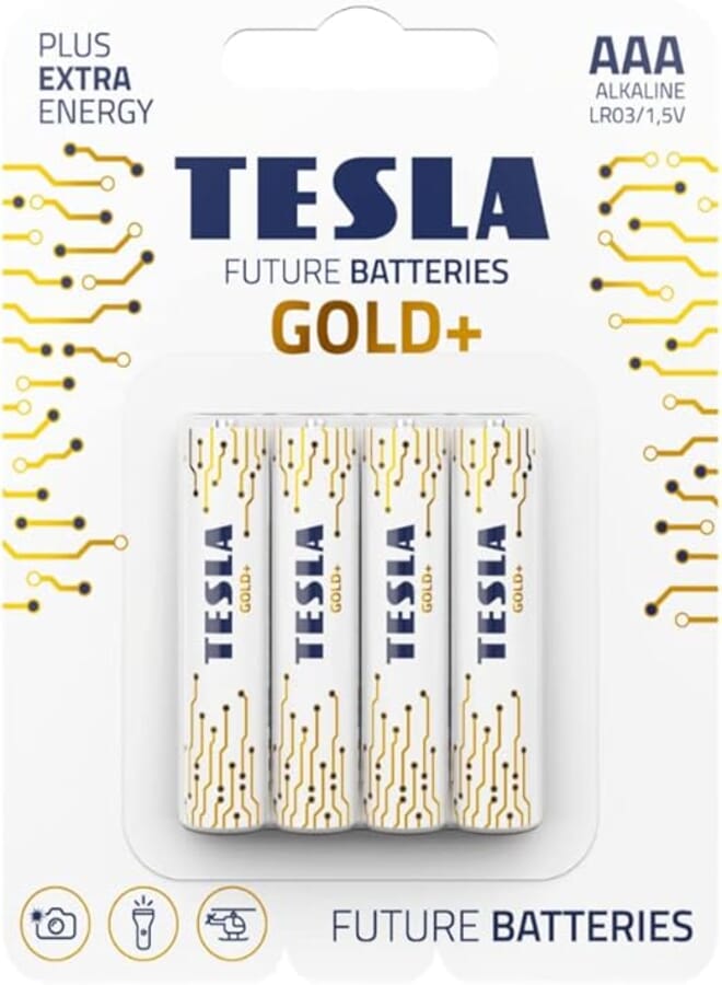 Tesla Batteries AAA GOLD+ Alkaine Plus Extra Energy Batteries BLISTER FOIL 4pcs